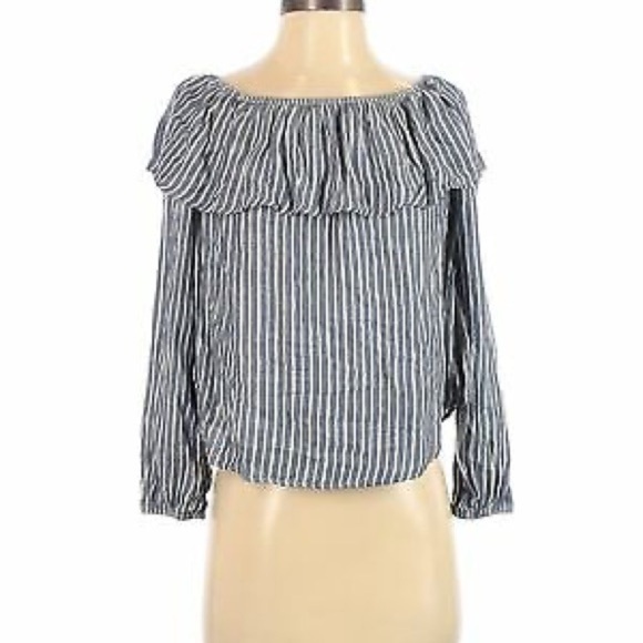 Mossimo Off Shoulder Blouse Blue White Stripes - Picture 2 of 9